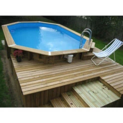 Piscine En Bois Octogonale Ubbink Azura 7,50 X 4,00 X 1,30 M - Liner Bleu -Equipements De Piscine 7504717 piscine bois octogonale ubbink azura 400 750 bleu ambiance 2