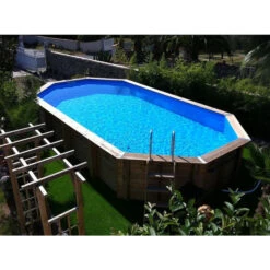 Piscine En Bois Octogonale Ubbink Azura 7,50 X 4,00 X 1,30 M - Liner Bleu -Equipements De Piscine 7504717 piscine bois octogonale ubbink azura 400 750 bleu ambiance