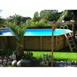 Piscine En Bois Octogonale Ubbink Azura 7,50 X 4,00 X 1,30 M - Liner Bleu -Equipements De Piscine 7504717 piscine bois octogonale ubbink azura 400 750 bleu ambiance 3