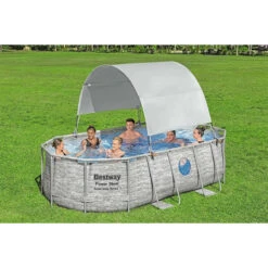 Auvent Pour Piscine Tubulaire Bestway Largeur 2,10 à 3,40 M -Equipements De Piscine auvent ovale bestway ambiance
