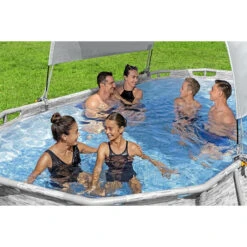 Auvent Pour Piscine Tubulaire Bestway Largeur 2,10 à 3,40 M -Equipements De Piscine auvent ovale bestway ambiance 3