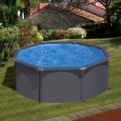 GRE Piscine Ronde Acier Gré Gris Anthracite - Ø 3,00 X 1,20 M -Equipements De Piscine kit300gy piscine ronde acier gre gris anthracite 300 122 cm ambiance