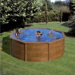 GRE Piscine Ronde Acier Gré Pacific Imitation Bois - 3,50 X 1,20 M -Equipements De Piscine kit350w piscine ronde acier gre pacific imitation bois 350 120 ambiance 2