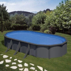 GRE Piscine Ovale Acier Gré Gris Anthracite - 7,30 X 3,75 X 1,20 M -Equipements De Piscine kit730gy piscine ovale acier gre gris anthracite 1 22m 720 375 cm ambiance