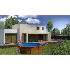 GRE Piscine Ronde Acier Gré Sicilia Imitation Bois - Ø 3 X 1,20 M -Equipements De Piscine kitpr453w piscine ronde acier gre sicilia imitation bois 460 120 ambiance 2