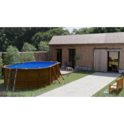 GRE Piscine Ovale Acier Gré Sicilia Imitation Bois - 5 X 3 X 1,20 M -Equipements De Piscine kitprov503w piscine ovale acier gre sicilia imitation bois 500 300 120 ambiance