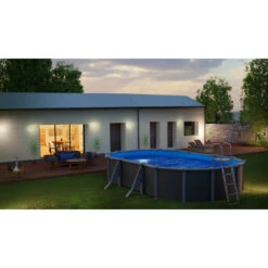 GRE Piscine Ovale Acier Gré Gris Anthracite - 5 X 3 X 1,30 M -Equipements De Piscine kitprov618gy piscine ovale acier gre gris anthracite 1 32m 610x375cm ambiance 2 1