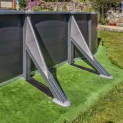 GRE Piscine Ovale Acier Gré Gris Anthracite - 7,30 X 3,75 X 1,20 M -Equipements De Piscine pied piscine ovale gre gris anthracite 1