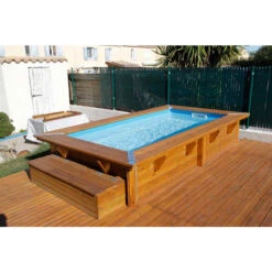 Piscine En Bois Rectangulaire Ubbink Sunwater 3,50 X 2,00 X 0,71 M - Liner Bleu -Equipements De Piscine piscine en bois ubbink sunwater 200x350 ambiance 2