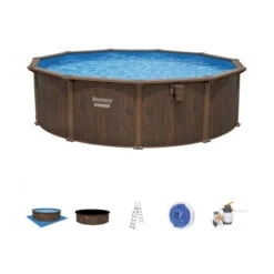 Piscine En Acier Bestway Hydrium Effet Bois Ø 4,90 X H 1,30 M -Equipements De Piscine piscine hors sol acier ronde 488 x 130 m hydrium