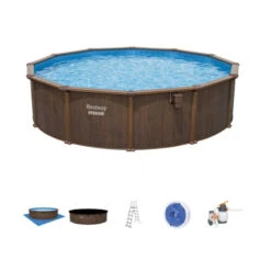 Piscine En Acier Bestway Hydrium Effet Bois Ø 5,50 X H 1,30 M -Equipements De Piscine piscine hors sol acier ronde 549 x 130 m hydrium