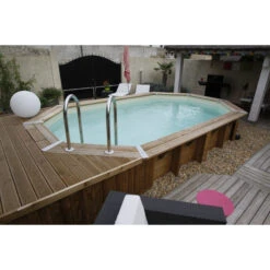 Piscine En Bois Octogonale Ubbink Azura 4,90 X 3,55 X 1,30 M - Liner Beige -Equipements De Piscine piscine ubbink azura 490 355 130 beige 1
